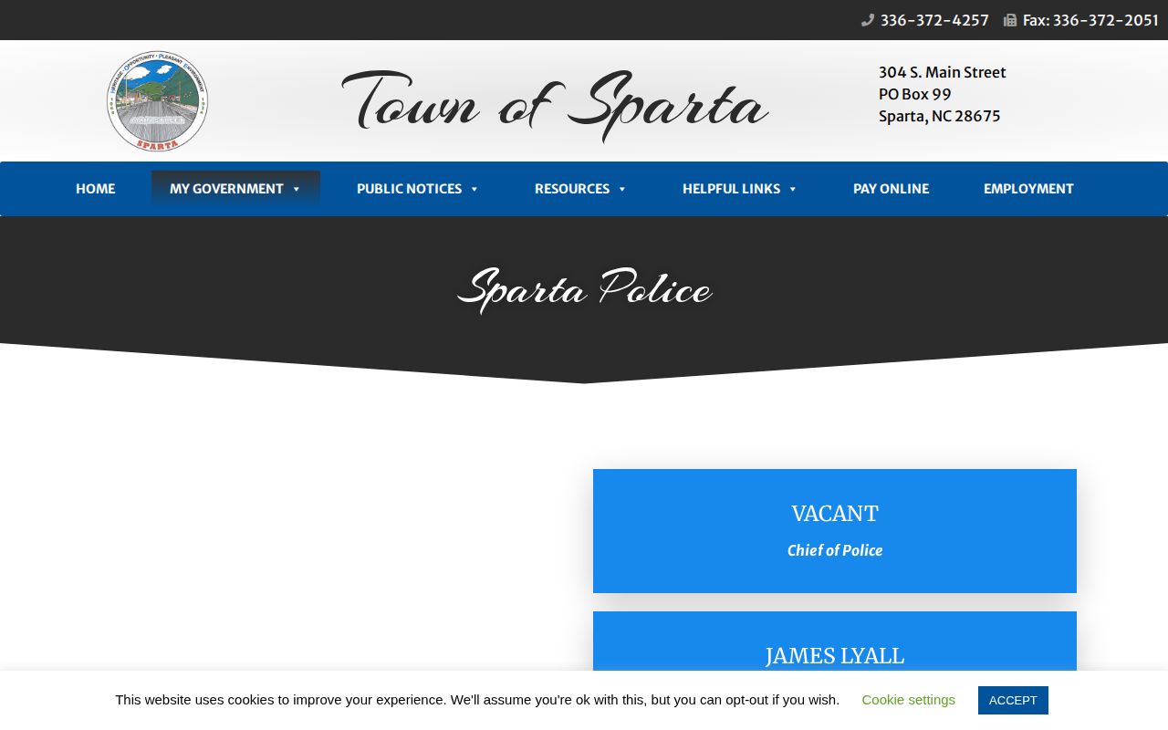 Sparta Police Department official page for Sparta arrest records