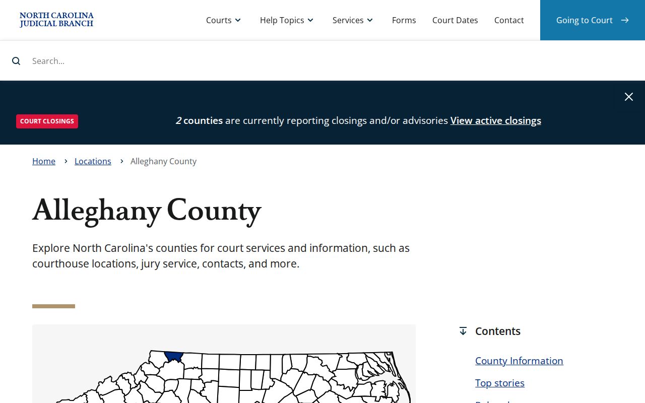Alleghany County court page for arrest case outcomes