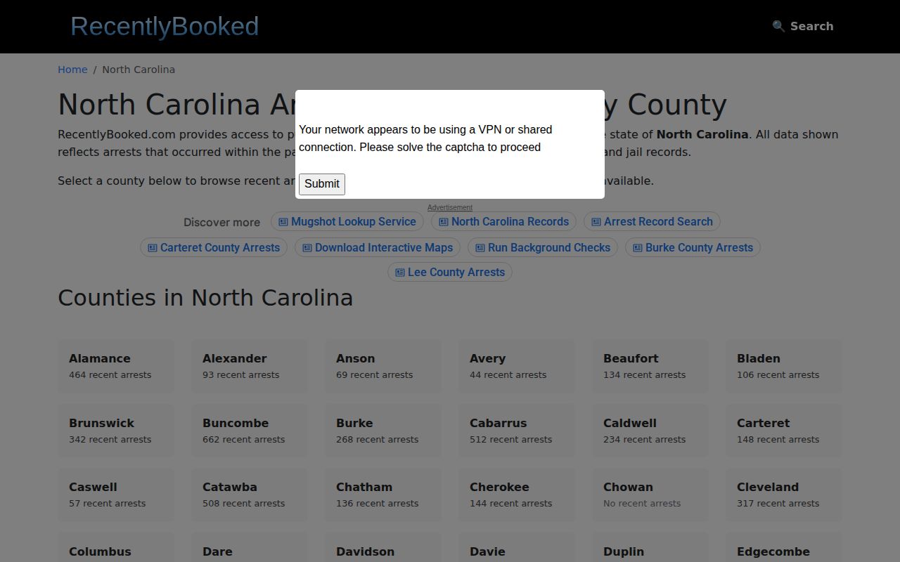 RecentlyBooked directory checked for Alleghany County arrests
